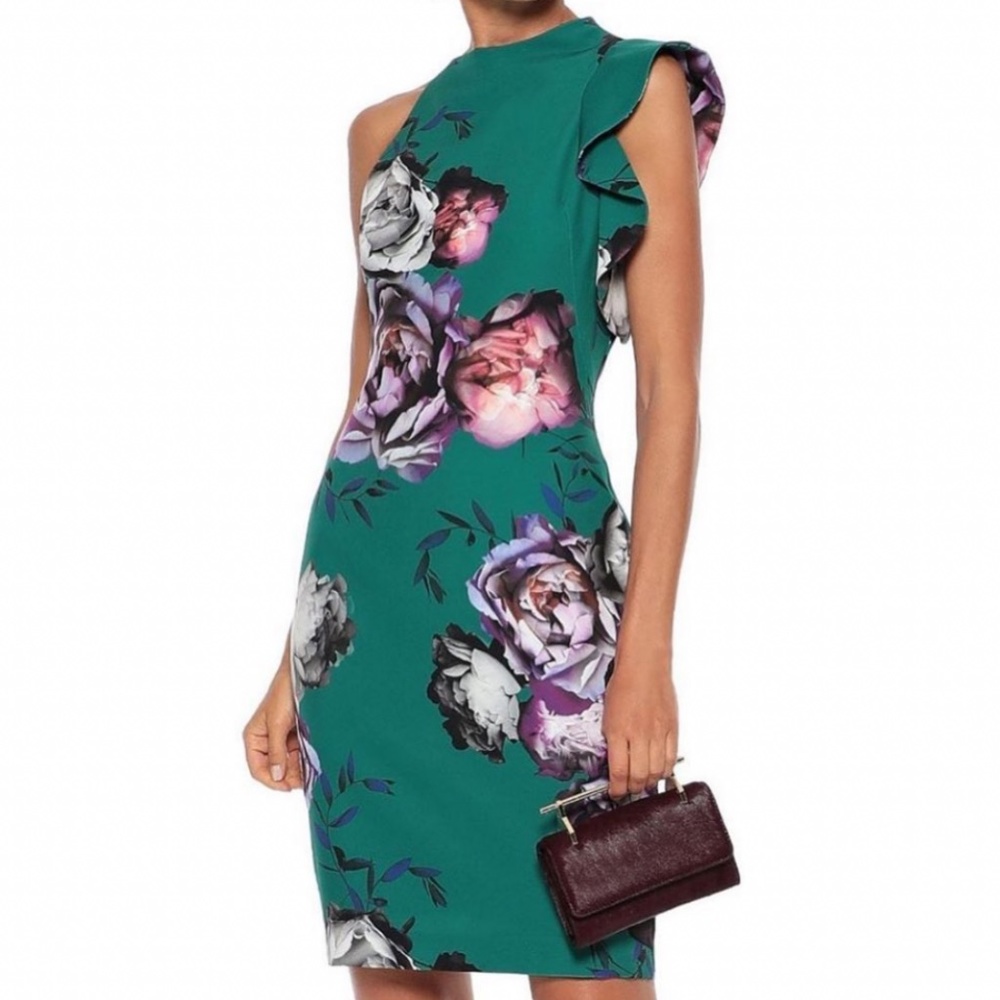 Black Halo Green Sleeveless Ruffle Dress